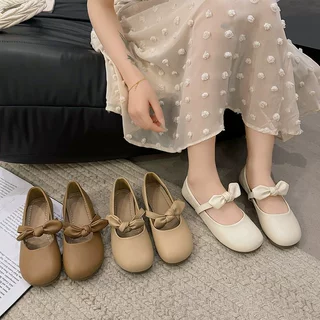 软皮版~法式平底玛丽珍鞋女2025新款春秋晚晚风软底浅口豆豆单鞋