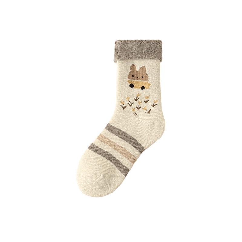 Velvet warm cartoon socks, mid-length