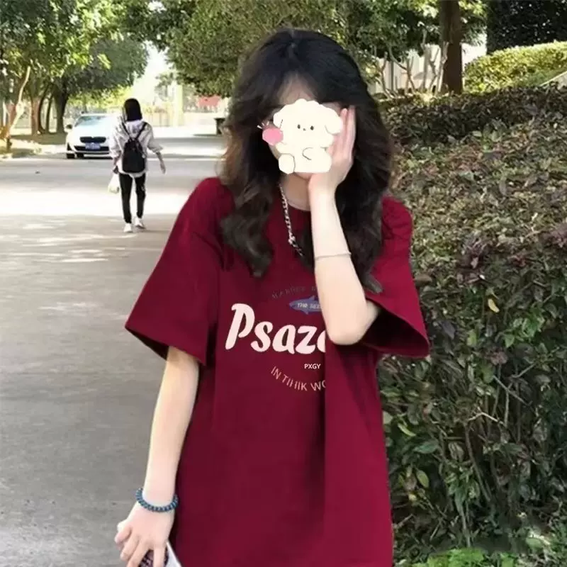 新款慵懒夏季街头T恤圆领字母原宿时尚五分袖百搭潮流女厂家直销