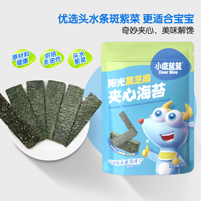 小鹿蓝蓝海苔夹心脆紫菜海苔片黑芝麻草莓儿童零食品牌