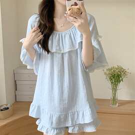 纯棉韩版夏季新款睡衣女套装款ins简约波点休闲可外穿家居服