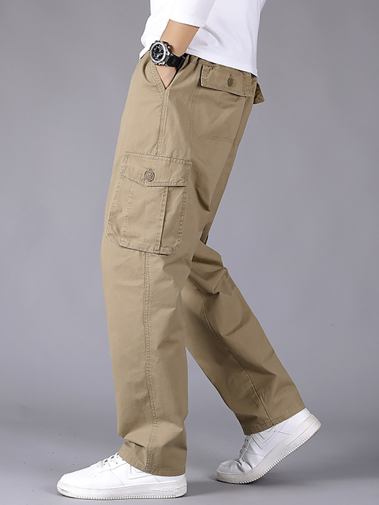 Zuoluo pantalones casuales de otoño de los hombres de mediana edad papá pantalones de algodón sueltos pantalones de los hombres elásticos sueltos Pantalones rectos