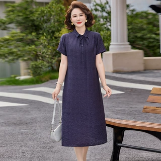中年衣服端庄大气夏装新款中年大码洋气连衣裙中老年女装妈妈裙子