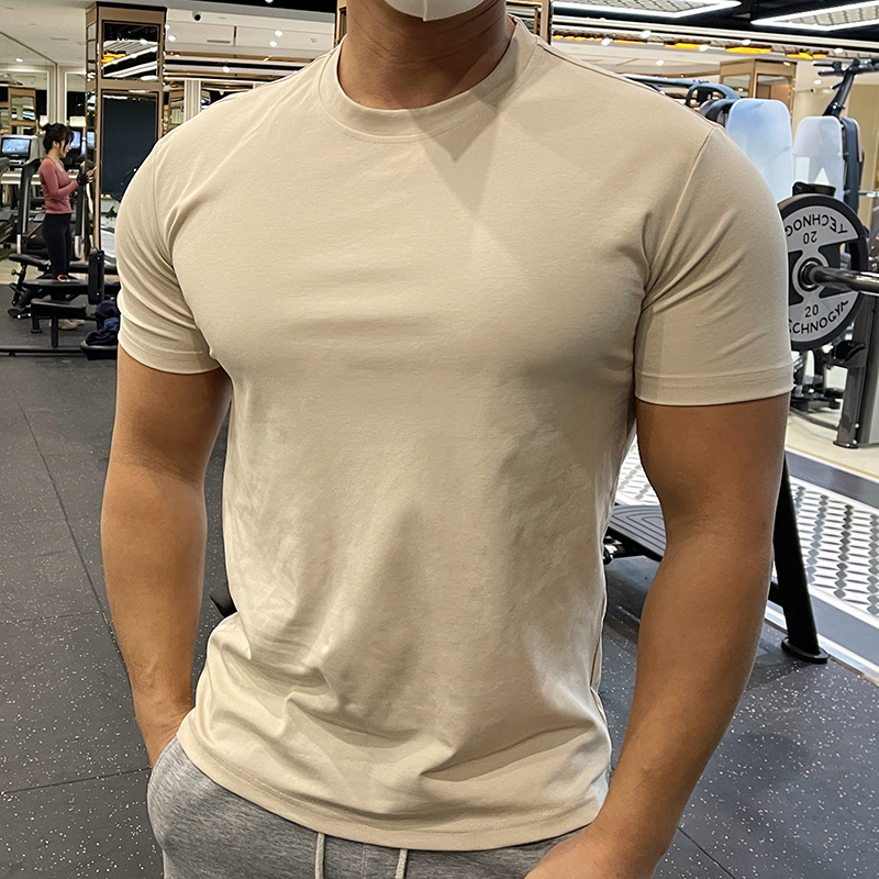 Camiseta de verano de algodón para hombre, manga corta, color liso, transpirable, ideal para deportes, fitness, correr y entrenamiento._voghion.com
