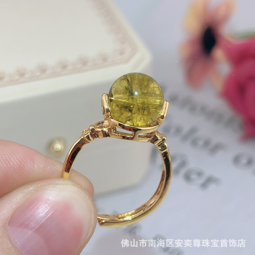 천연 크리스탈 올리브 웨이퍼 비즈 크리스탈 링 10MM 라운드 비즈 숙녀 링 [공장 아울렛] F626