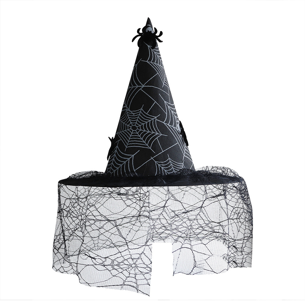 Sombrero de bruja de Halloween, maquillaje, disfraces, accesorios, baile de cosplay, sombrero de bruja, malla, araña pegajosa, sombrero de mago