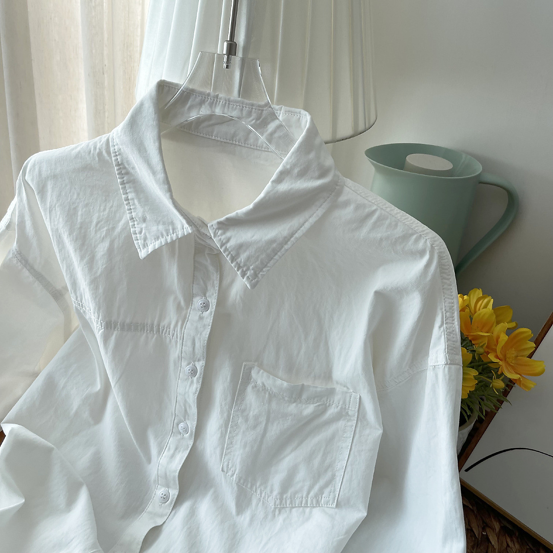 Non vedo l'ora di indossare questa bellissima maglietta velocemente. Camicia da donna coreana in tinta unita._voghion.com