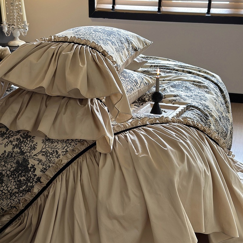 Conjunto de cama 4 peças estilo boho vintage francês_voghion.com