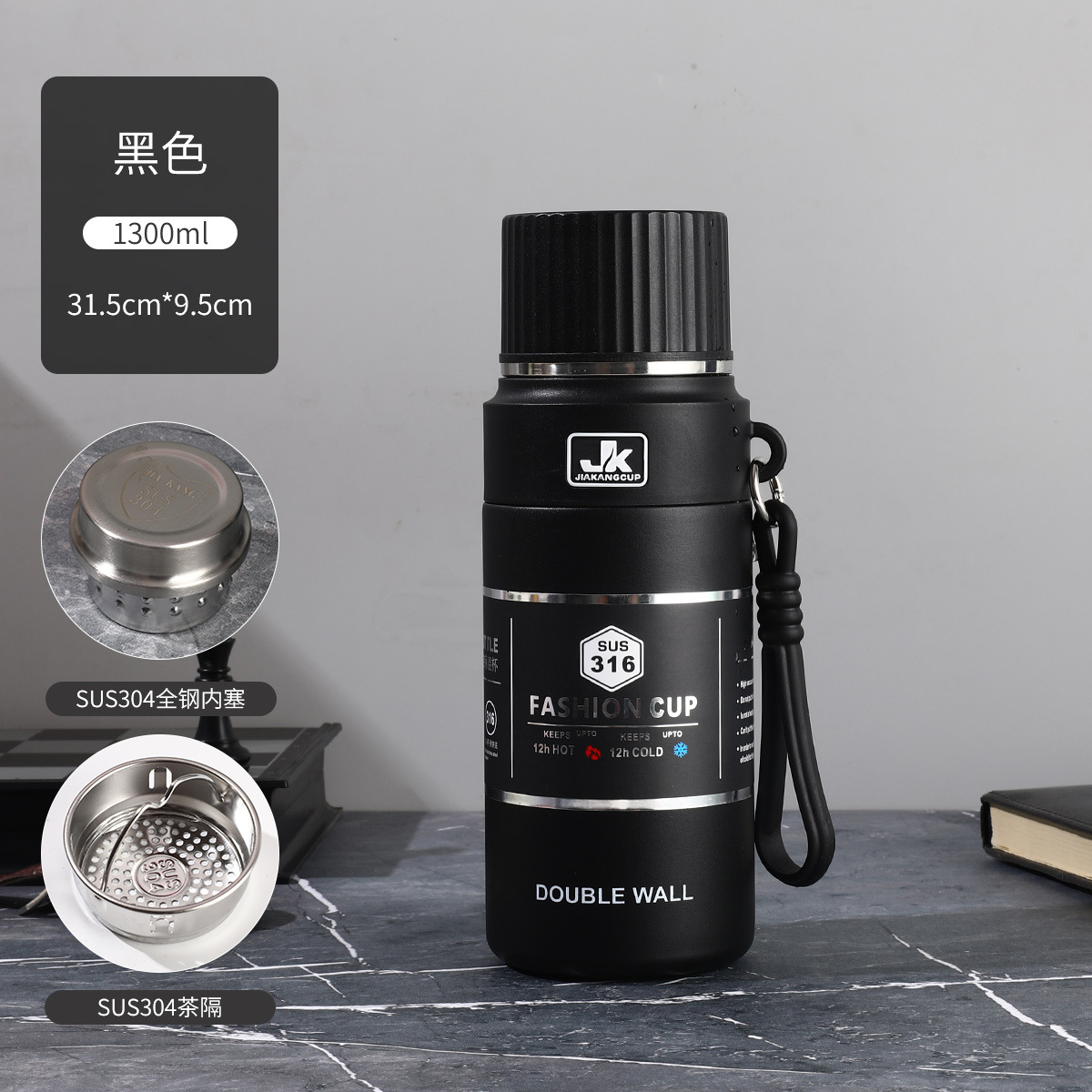 Taza de aislamiento térmico de acero inoxidable comercial con taza de agua al aire libre de gran capacidad para hacer té con tapa para beber hervidor de agua montado en automóviles