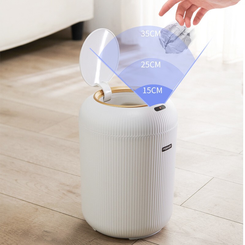 Smart Induction Fashion High Color Value Light Luxury Trash Bin Lantern Stripe with Lid Household Living Room Bedroom Trash Bin