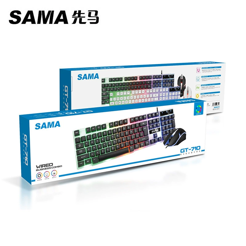 Кабельная подвесная клавиатура Xianma GT710 с подсветкой и яркими цветами, робот-сенсор, игровая, конкурентный набор USB-клавиатура и мышь