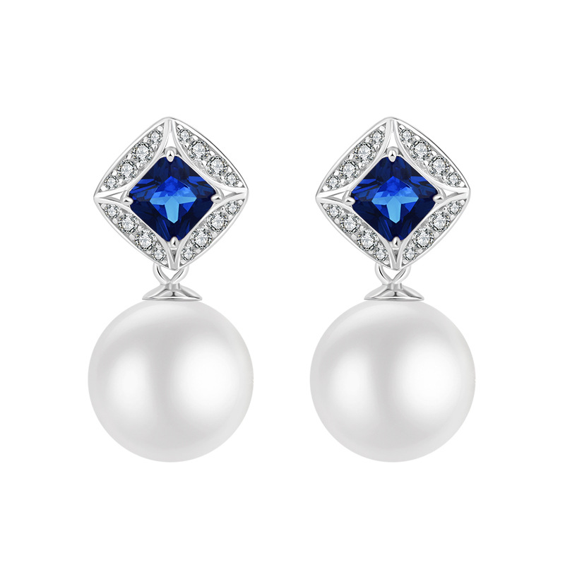 Zhuang Sheng joyería S925 plata con incrustaciones aobei madre perla tansang lanbao Regalo de Cumpleaños las mujeres 14mm12mm