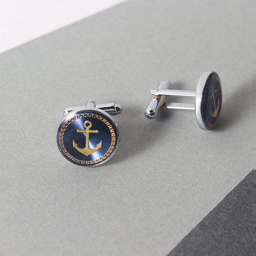 New Style Exquisite Enamel Anchor Cufflinks for Men, French Style Shirt Placket Cuff Fasteners, Wholesale
