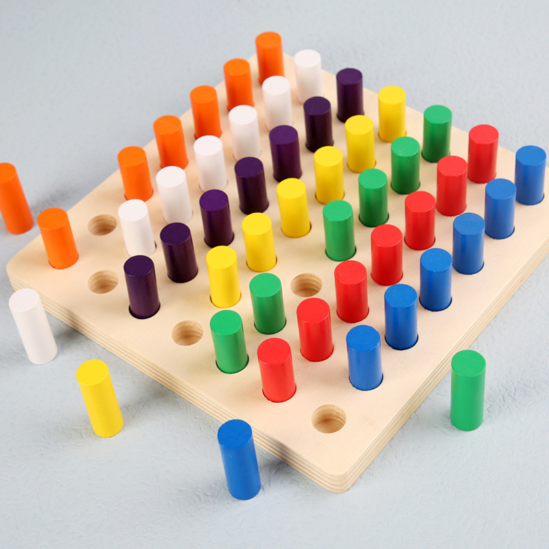 Montessori Color Sensación Insertar palo Jardín de infancia Iluminación Educación temprana Distinación de color Rompecabezas para niños Tablero de agarre de dedos Palo de madera Aletas didácticas