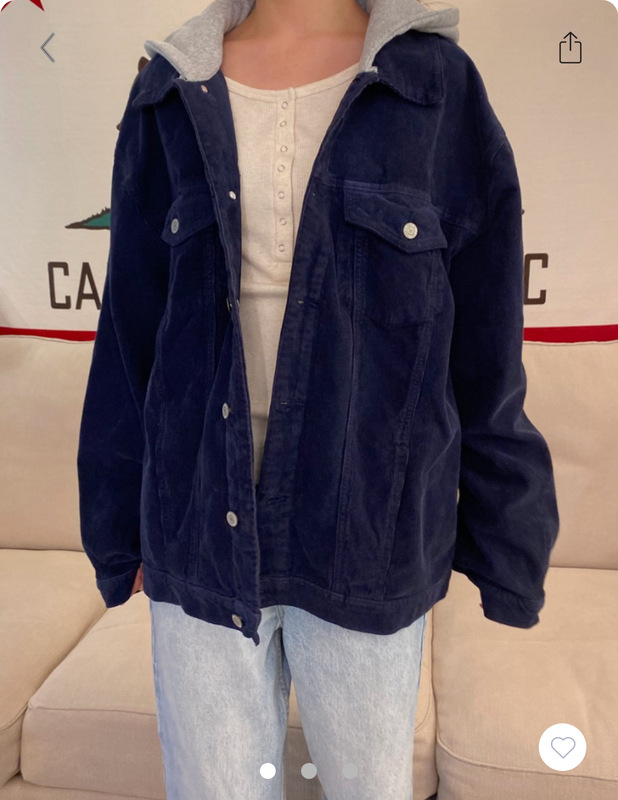 Bm Style American Blue Corduroy Fake Two-Piece Hooded Jacket for Women Bm Loose Lazy Style Slim Jacket Top