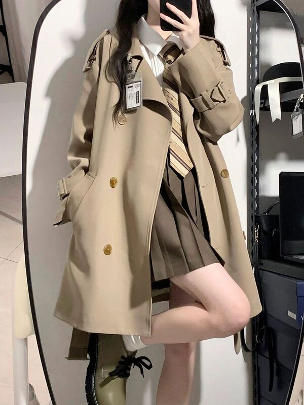 Trendy Korean-Style British Mid-Length Thick Coat for Petite Women in Spring and Autumn