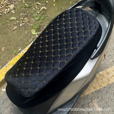Autumn and winter warm padded seat cover for electric scooters, electric vehicle seat cushion cover, thickened and fleece-lined motorcycle seat cover (Electric car cushion) - black-thickened-flannel-large-size-flat-length-61-65cm