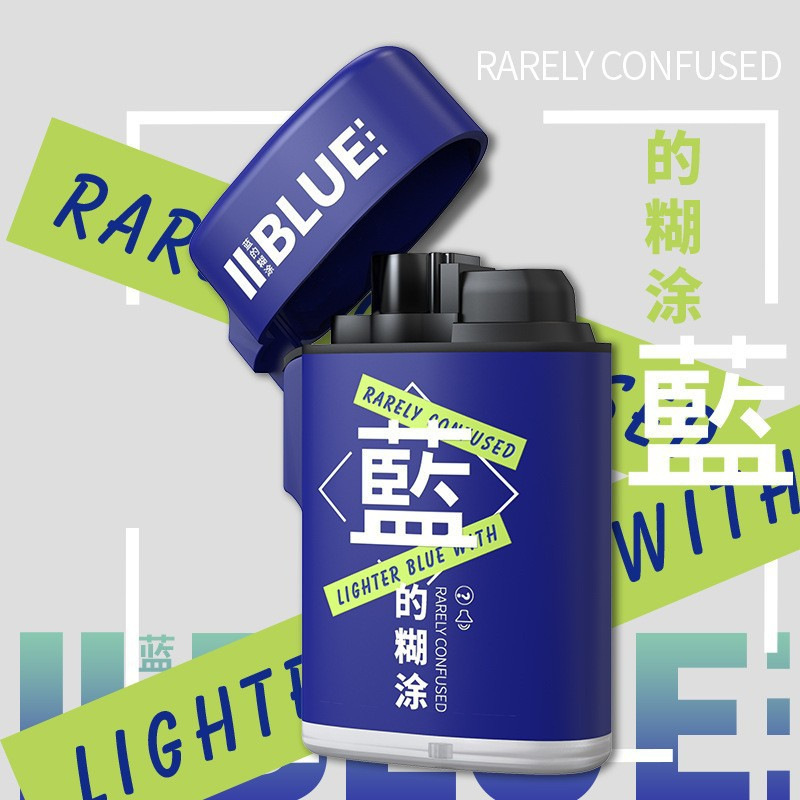 Nuevo encendedor a prueba de viento inflable con tapa solapada llama azul ultra-durable creativo personalizado encendedor en línea image 39