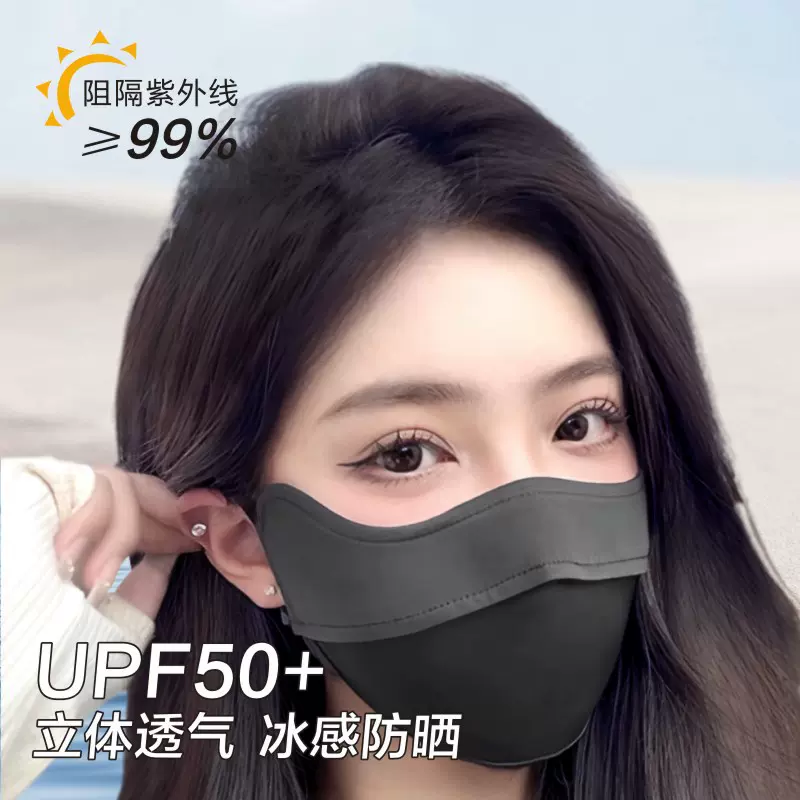 防晒口罩遮阳护眼角薄款透气冰丝面罩女户外骑行防紫外线夏季新款