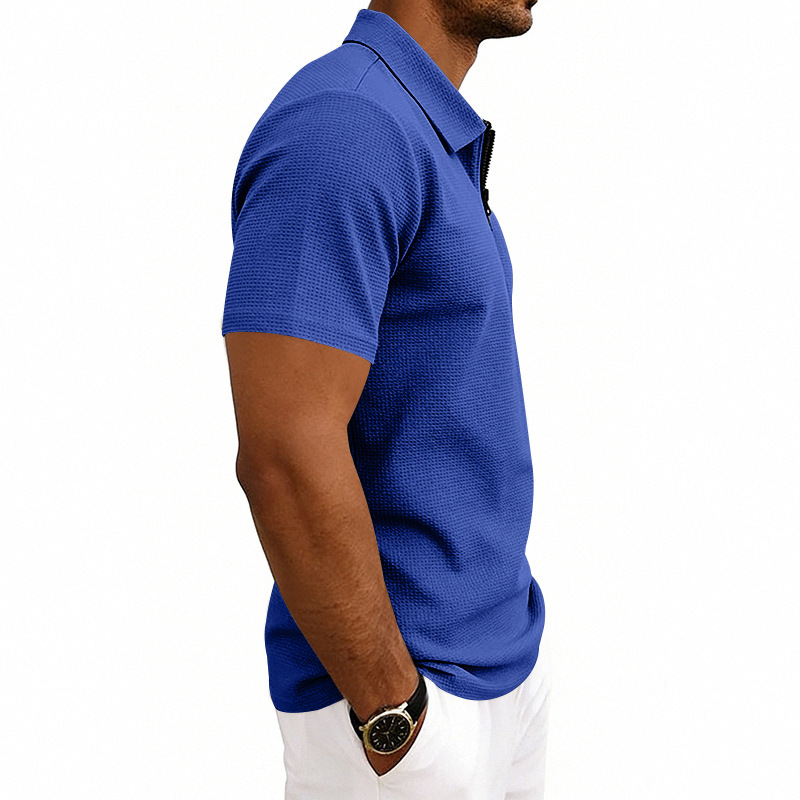 Herren Polohemd Waffelstrick Kurzarm Freizeit Sommer Shirt_voghion.com