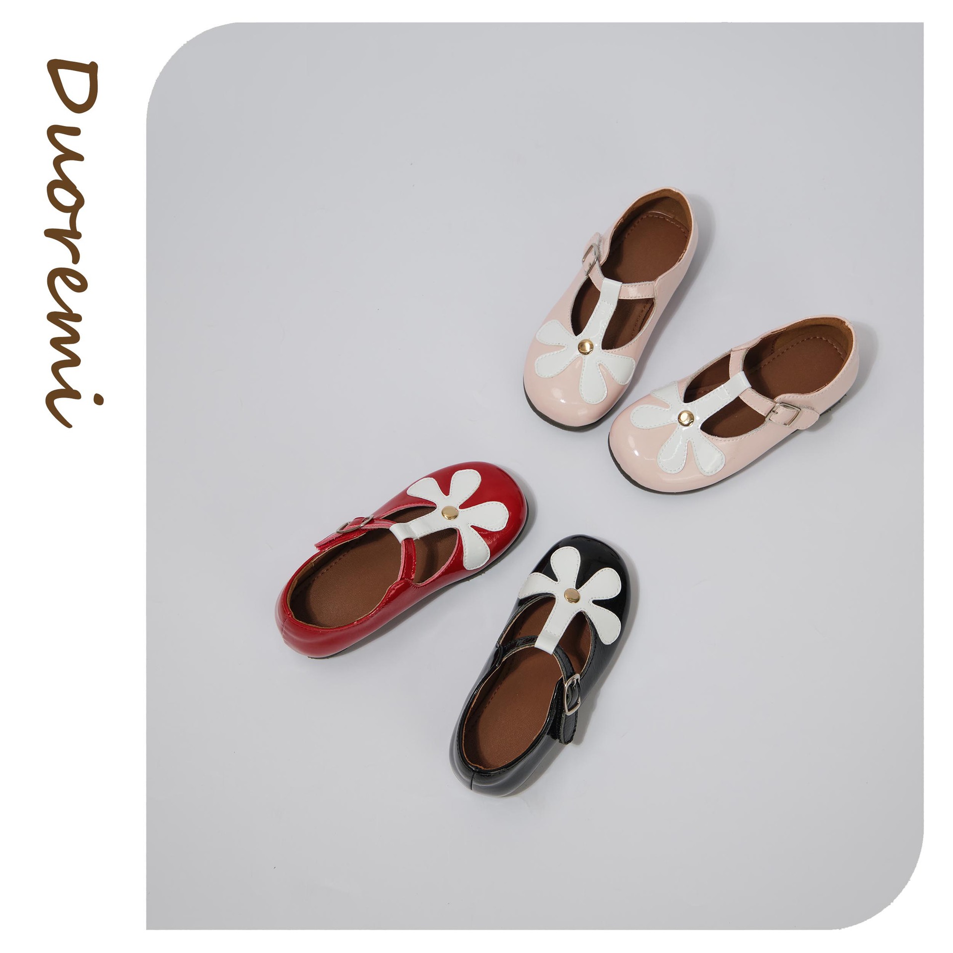 Douremi Autum New 25Aw08 Cowhide Round Toe Flower Thin Flats Square Toe Fashion Casual Sandals