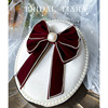 Evening dress for bride, retro burgundy hair accessory, hairgrip with bow, advanced wedding dress, high-quality style