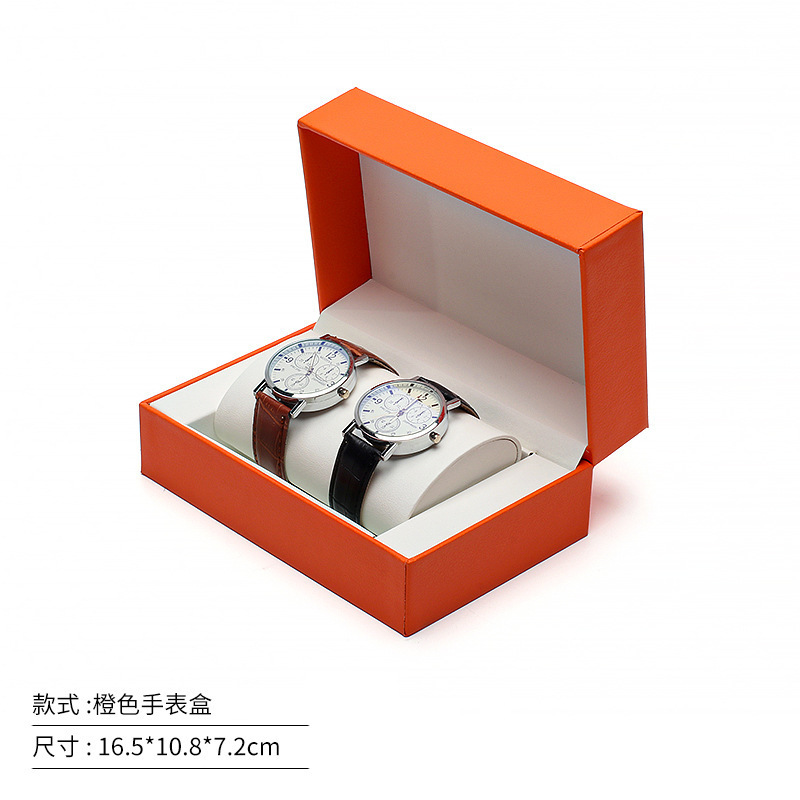 Caja de reloj con tapa de PU, caja de reloj de par de parejas, caja de regalo con conjunto de collar de reloj, joyero, lista para románticos