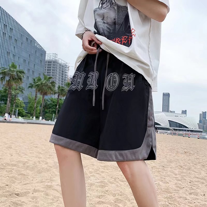 Marca de moda callejera europea y americana 2024 primavera y verano nuevo producto ligero camaleón contraste color bordado moda deportes casual pantalones cortos hombres