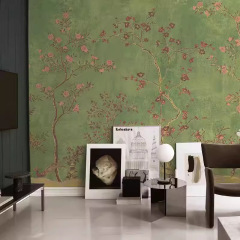 グリーンアメリカンレトロ壁紙新中国風の花と鳥テレビの背景壁壁紙装飾壁画シームレスな環境に優しい壁装材