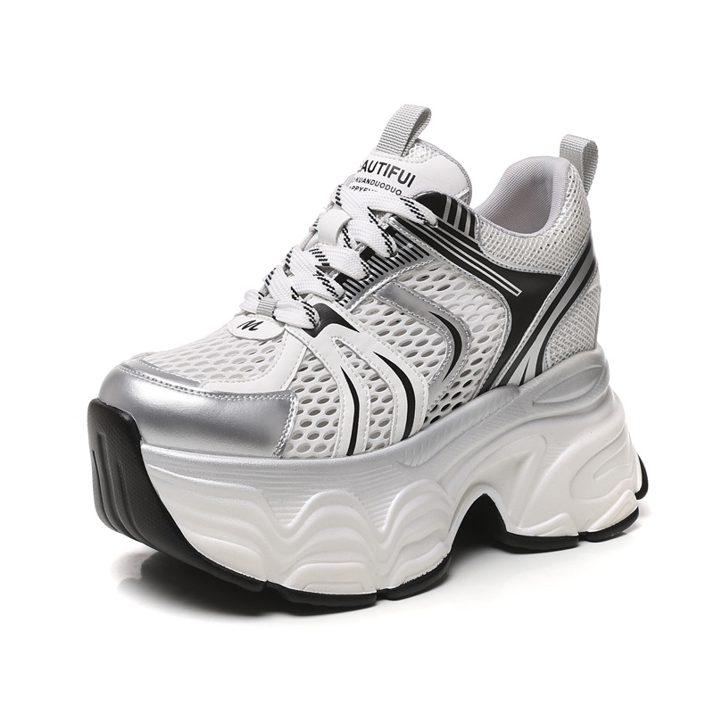 Giày sneaker chunky nữ đế dày tăng chiều cao lưới thoáng khí — Màu mơ