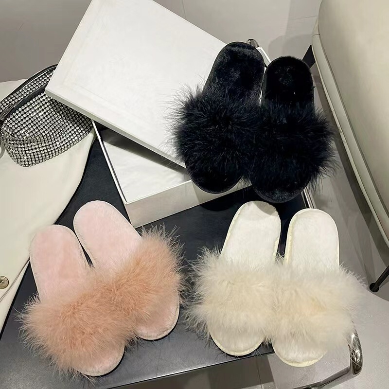 Cross-border foreign trade new turkey feather home slippers women wear fashion flat Korean-style open-toe online popular Mao Mao Mao slippers Cross-border foreign trade new turkey feather home slippers women wear fashion flat Korean-style open-toe online popular Mao Mao Mao slippers