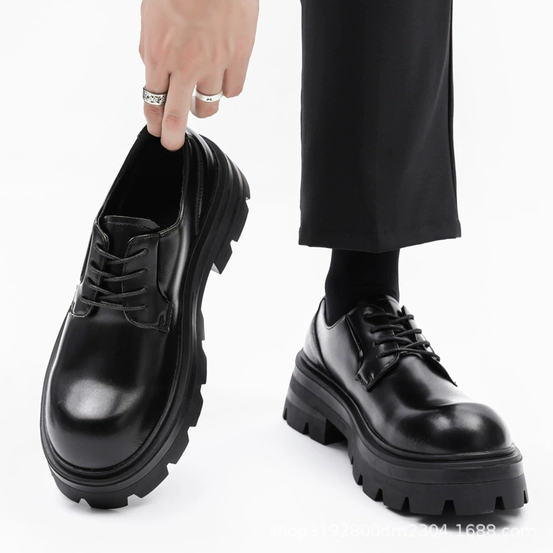 8133 Обувь Дерби Мужская 2024 новая толстая подошва из натуральной кожи нишу увеличить большие головы повседневные маленькие кожаные туфли черные рабочие туфли