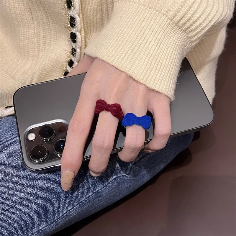 Vintage Red Bow Ring For Women, Cute Niche Style Winter Accessory_voghion.com