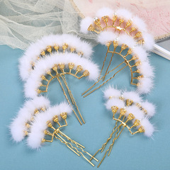 Ancient-style hairpin with pearl and hairball arrangement, Hanfu head accessory, 9-row hairpins and hairpins for Hanfu attire.
