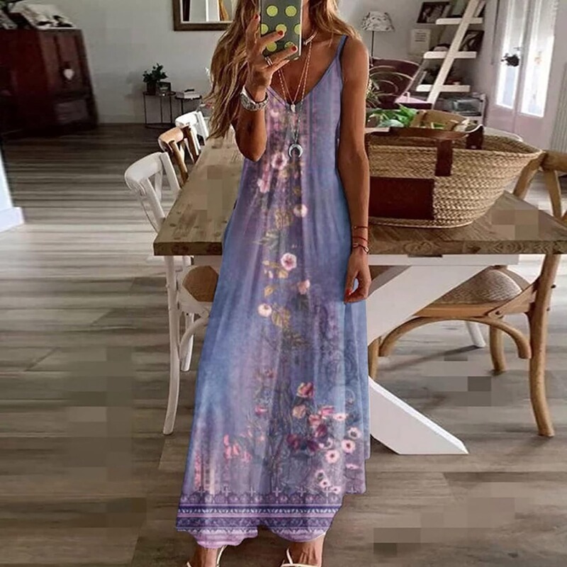 Women's Summer Thin Shoulder Strap Elegant Long Dress Plus Size Vacation Elegant Beach Dress Loose dress