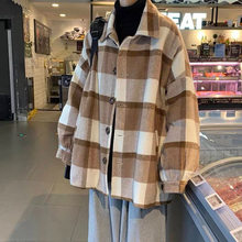 格子毛呢大衣男中长款秋季潮流风衣潮牌宽松秋冬季呢子外套男生