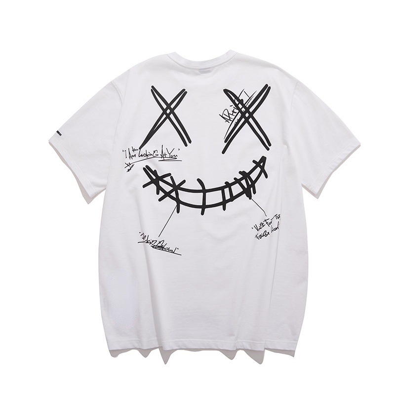 2023 nueva camiseta americana de manga corta para hombres y mujeres de media manga impresa cuello redondo versátil hip hop suelta más tamaño Top moda