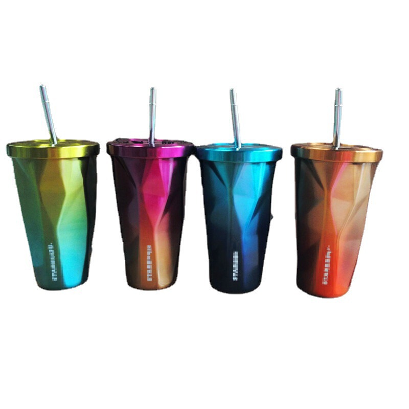 New star K Cup Korean Cup Diamond tailless double straw cup stainless steel gradient straw Cup wholesale