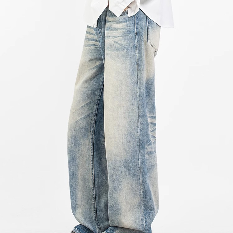Cross-Border Export American Retro Cleanfit Bootcut Jeans Men's Summer Straight Washed Distressed Long Pants Trendy