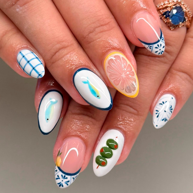 Le Fan Simple and Fresh Summer Wearable Nail Art Nail Pieces 3D Almond Nails Wearable Nail Tips Fake Nails Wholesale