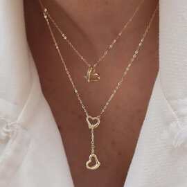镂空爱心项链批发 跨境复古简约不规则心形necklace锁骨链配饰女