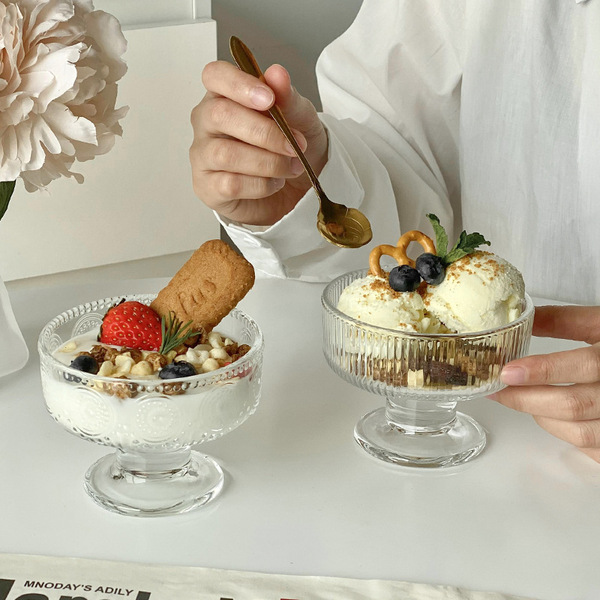 Ins Simple Glass Dessert Bowl Yogurt Cup High-foot Ice Cream Cup Ice…
