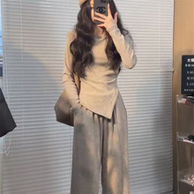 不规则上衣运动裤时尚套装女秋冬季小个子直筒阔腿裤休闲两件套