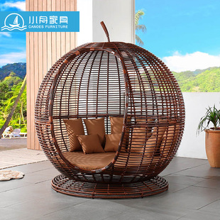 Xiao Zhou Outdoor Rattan Creative Bed Sofa Apple Shape Swimming Pool Courtyard Bed Resort Outdoor Furniture