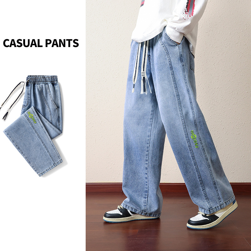 NASA tallas grandes jeans hombres primavera y otoño americano recto flojo de los hombres ocasionales moda grasa lavado Pantalones