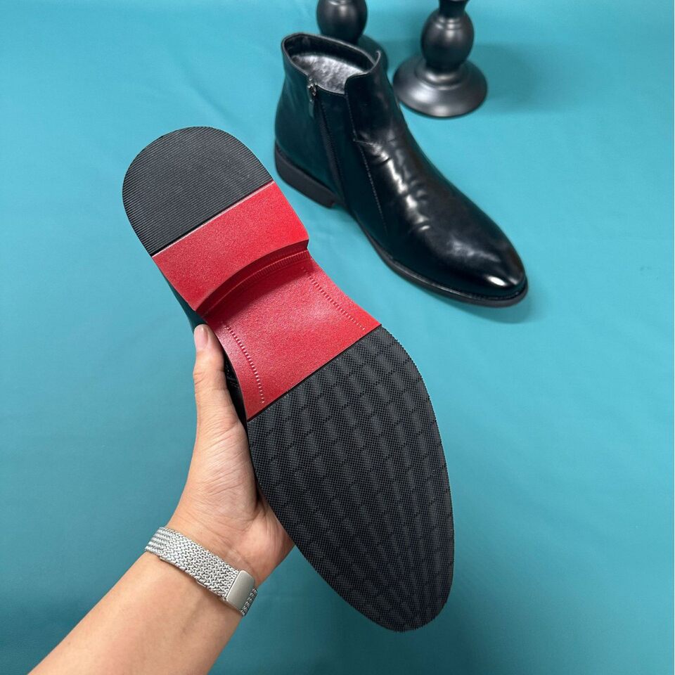 Giày bốt Chelsea nam mũi nhọn cổ cao gót thấp 1-3 cm, da lộn, lót nhung giữ ấm — Nhung đen, màu đen