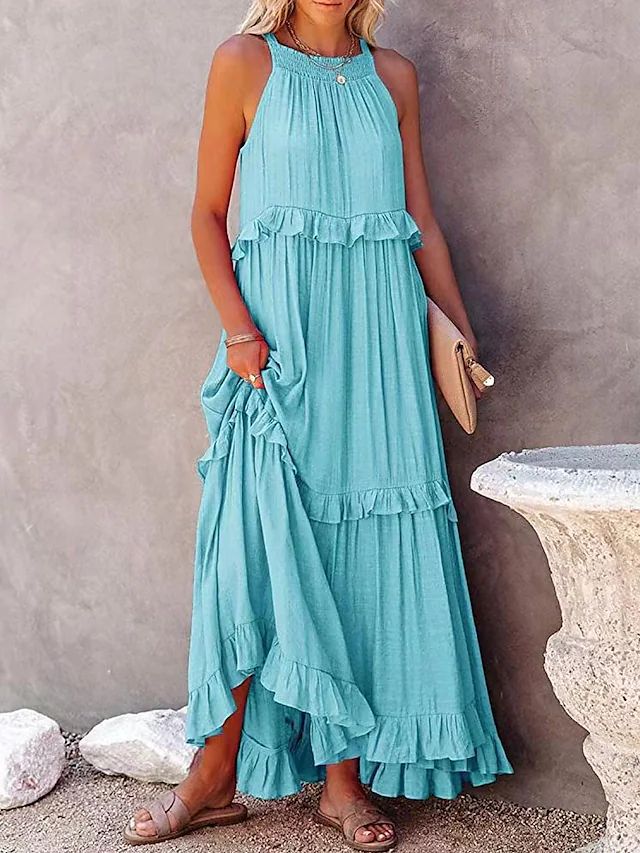 Women's Regular Dress Casual Vacation Round Neck Sleeveless Solid Color Maxi Long Dress Holiday Daily display picture 3