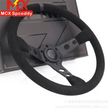 工厂直销汽车改装p5方向盘磨砂皮 14寸350MM全黑真皮赛车竞技中凹