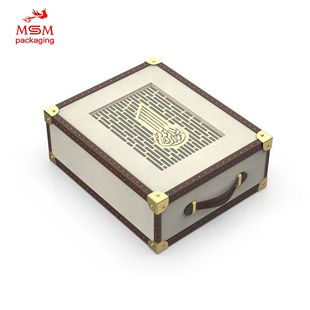 Customized High-End Satchel Leather White Wine Box Red Wine Leather Box Luxury Cosmetic Packaging Box Mid-Autumn Festival Gift Packaging Box