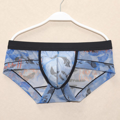 New Men's Transparent Mesh Print Triangle Underwear Adult Sexy Summer Trendy Men Overseas Cross-border